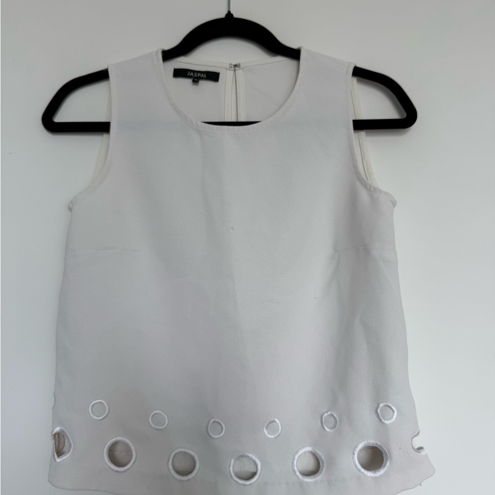 White Sleeveless Top with Circle Cutouts